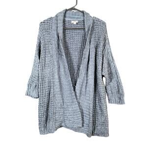 Sonoma Womens Sweater Gray Open Knit Cardigan Long Sleeve Cotton Blend M